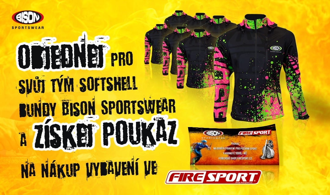 Akce Bison Sportswear pro hasičské týmy - k objednaným softshell bundám získej poukaz na nákup za 1000,-kč.