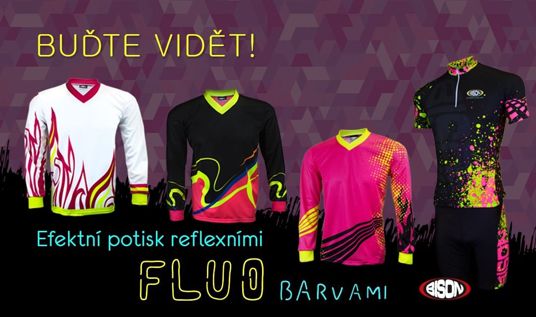Potisk sportovních dresů flou reflexnímibarvami.